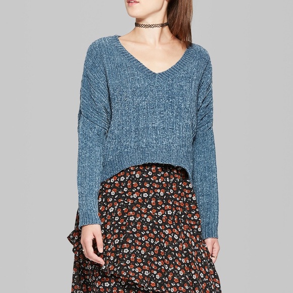 wild fable Sweaters - Teal cropped chenille sweater